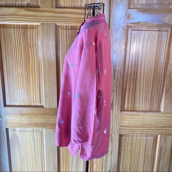 Vintage Bobby Chan Women's Pink Tropical Drink Embroidery Silk Top Size Large - Picture 4 of 16